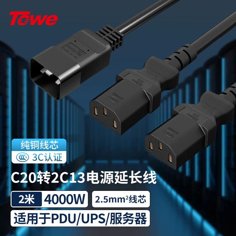 TOWE同為國標IEC C20轉2C13 電腦 服務器 電腦 交換機 IDC機房數據中心PDU電源線 TW-F-25C20/2C13 2M
