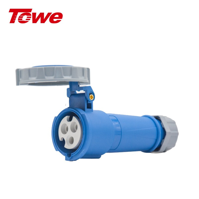 尼龍 2P+E 三芯 32A 220V-250V IP67，藍灰，工業連接器，母頭