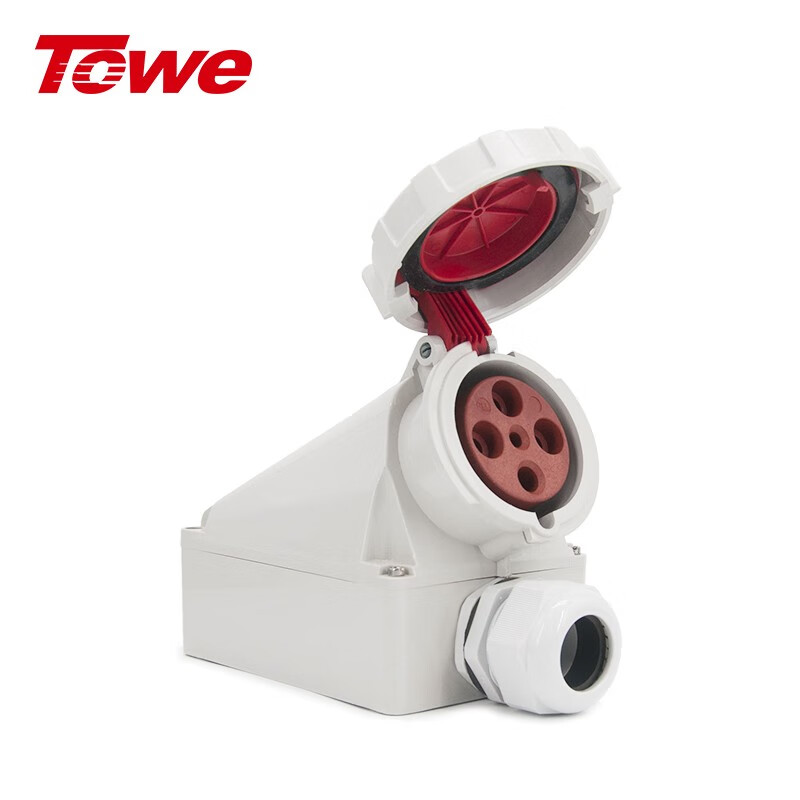 尼龍 3P+E 四芯 63A 380-415V IP44，紅灰，明裝插座，從頂部和底部穿入電纜線